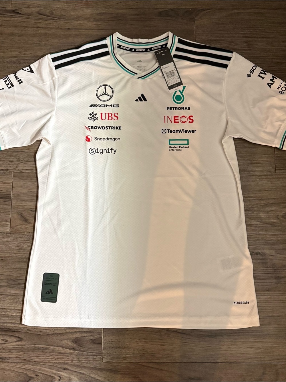 Mercedes AMG Petronas White Team Jersey with Black & Teal Accents